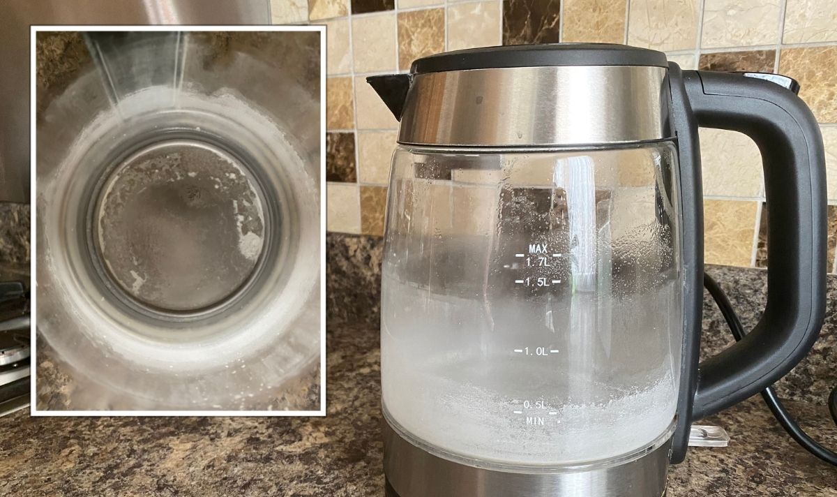 Anstelle von Essig hinzufügen. Der Kalk aus dem Wasserkocher löst sich in ganzen Stücken